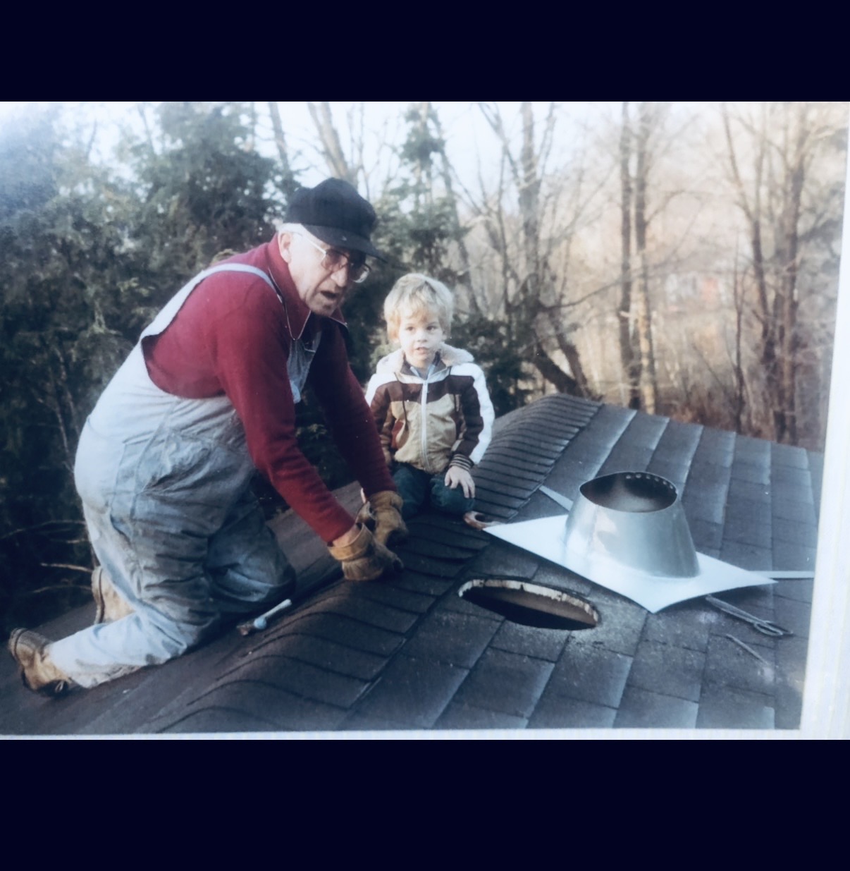 John Miller working on the Snug Harbour cabin in 1985