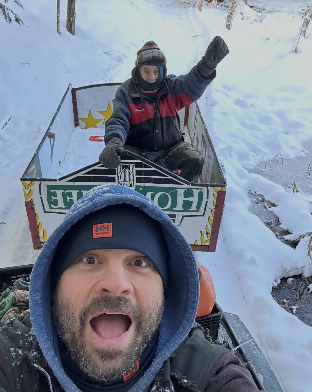 Jordan and his father outdoors in winter