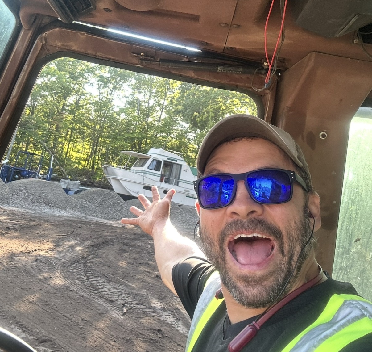 Jordan working around heavy equipment